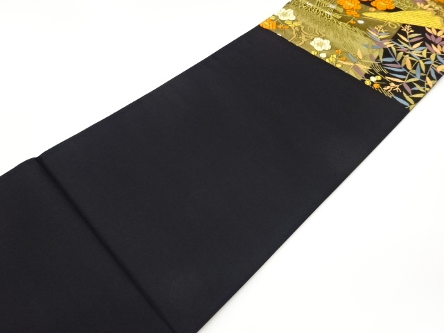  引箔梅に草葉・舟模様織出し袋帯